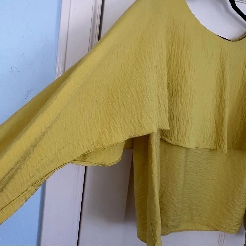 Marc New York Blouse Capt Mustard Yellow Short Sleeve Top Sz L